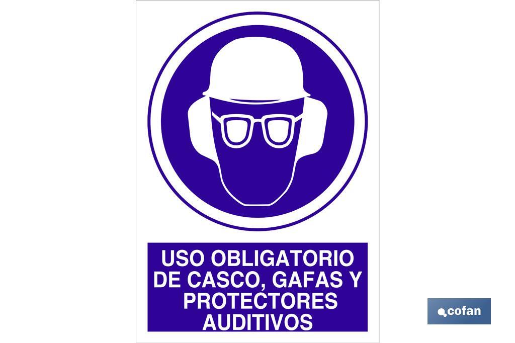 Uso obligatorio de casco, gafas y protectores auditivos - Cofan