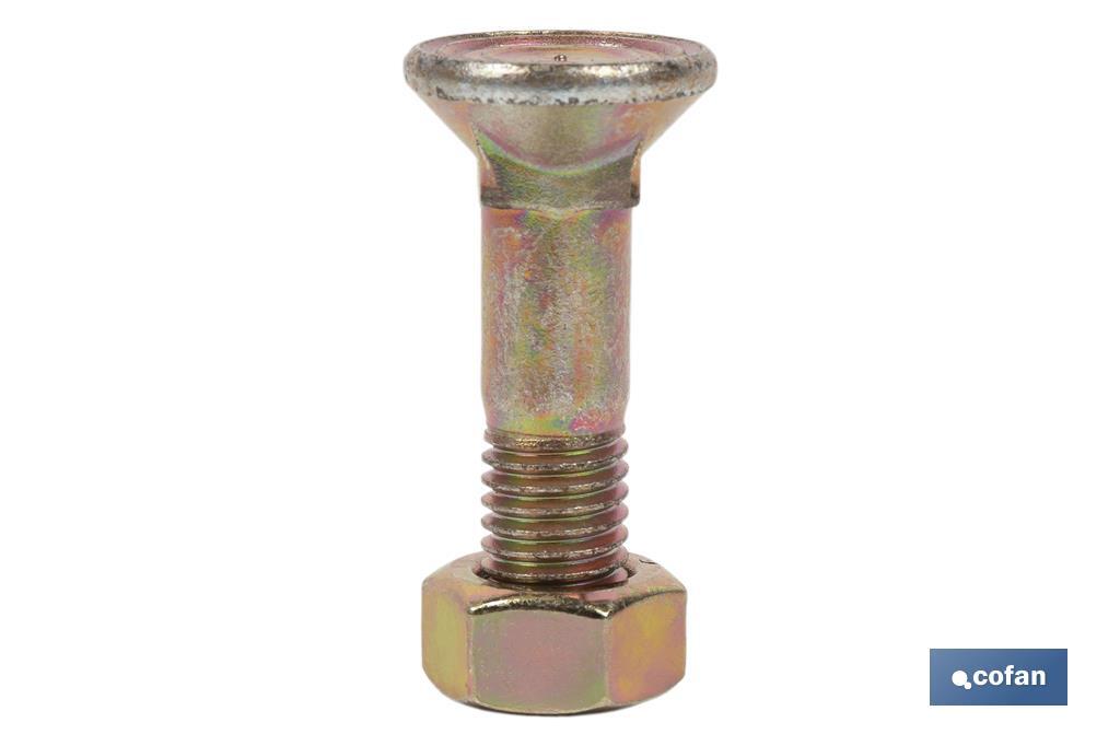 Tornillo de arado DIN 608 | Cuello cuadrado | Tuerca hexagonal DIN 934 incluida | Clase 8.8 | Disponible en diferentes medidas - Cofan