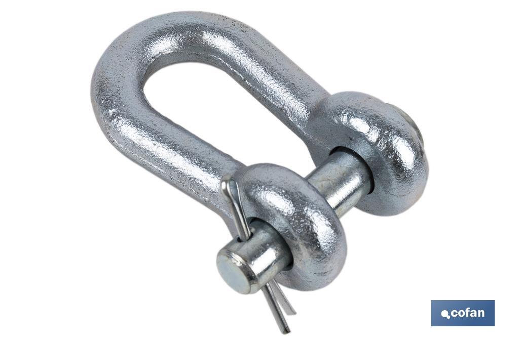 Shackle with clevis pin and split pin suitable for fastening implements and agricultural machinery - Cofan