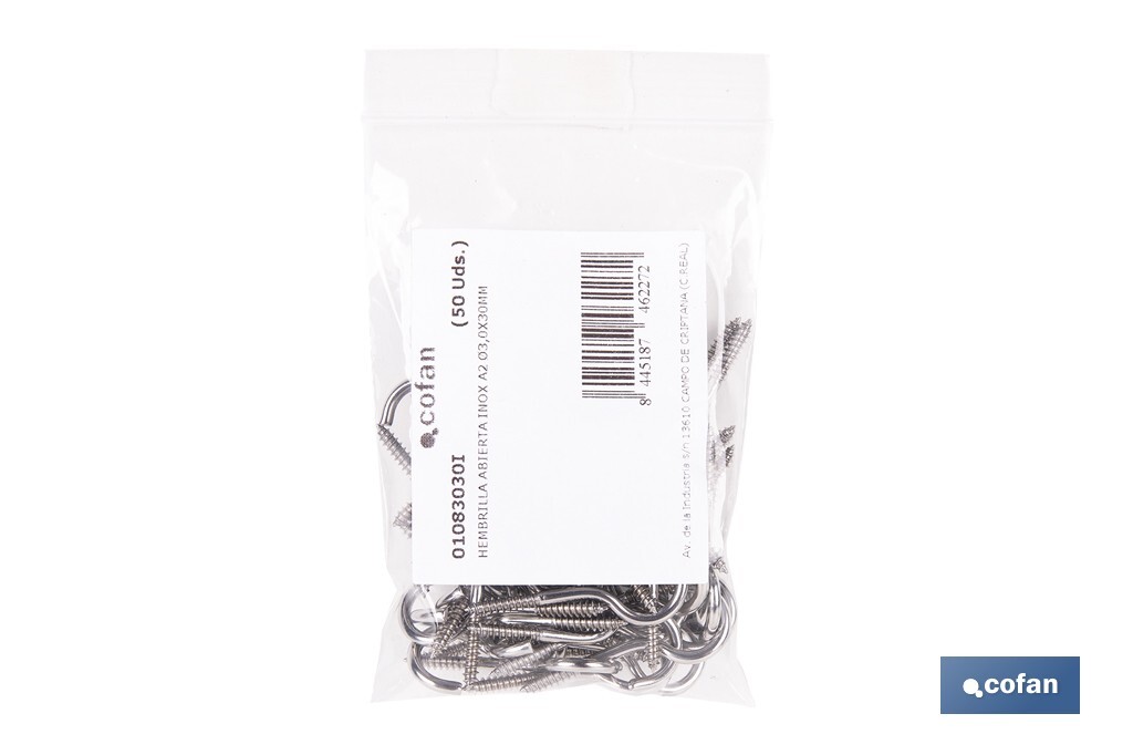 Hembrilla abierta de acero inoxidable A2 | Disponible en diferentes medidas - Cofan