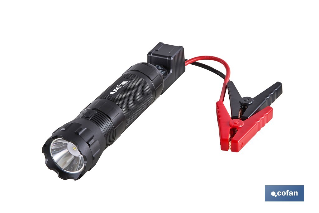 Arrancador portátil de baterías 600 A | Con linterna LED y power bank USB | 330 lúmenes | Adecuado para coches de gasolina hasta 5000 cc y diésel hasta 3000 cc - Cofan