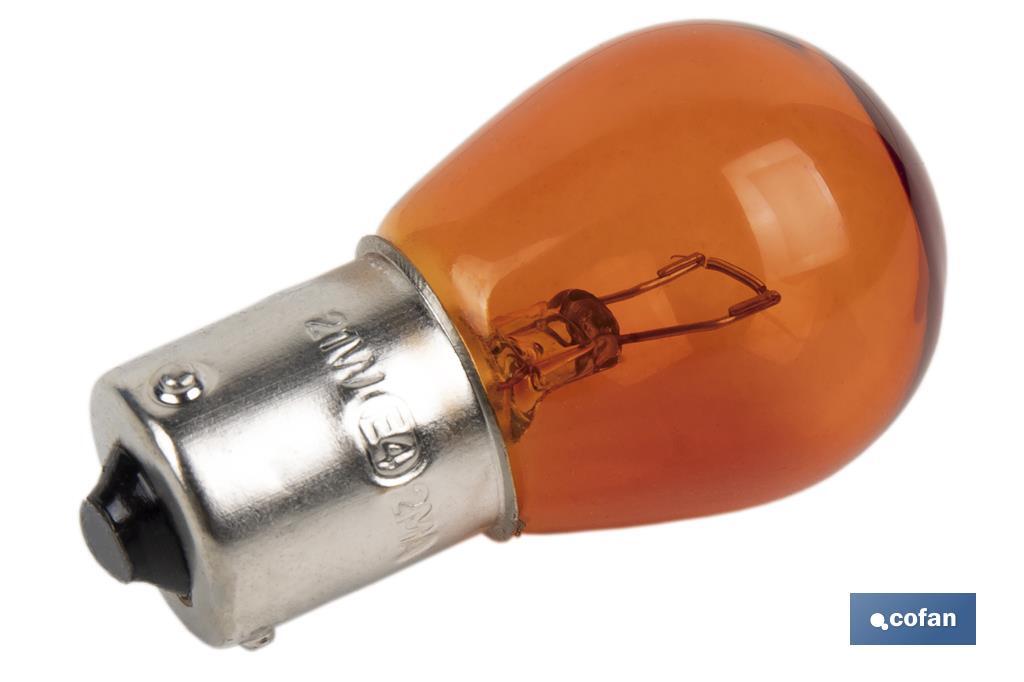 Single contact indicator bulb 12V 21W | BAU15s bulb cap type | P21W cap | Amber - Cofan
