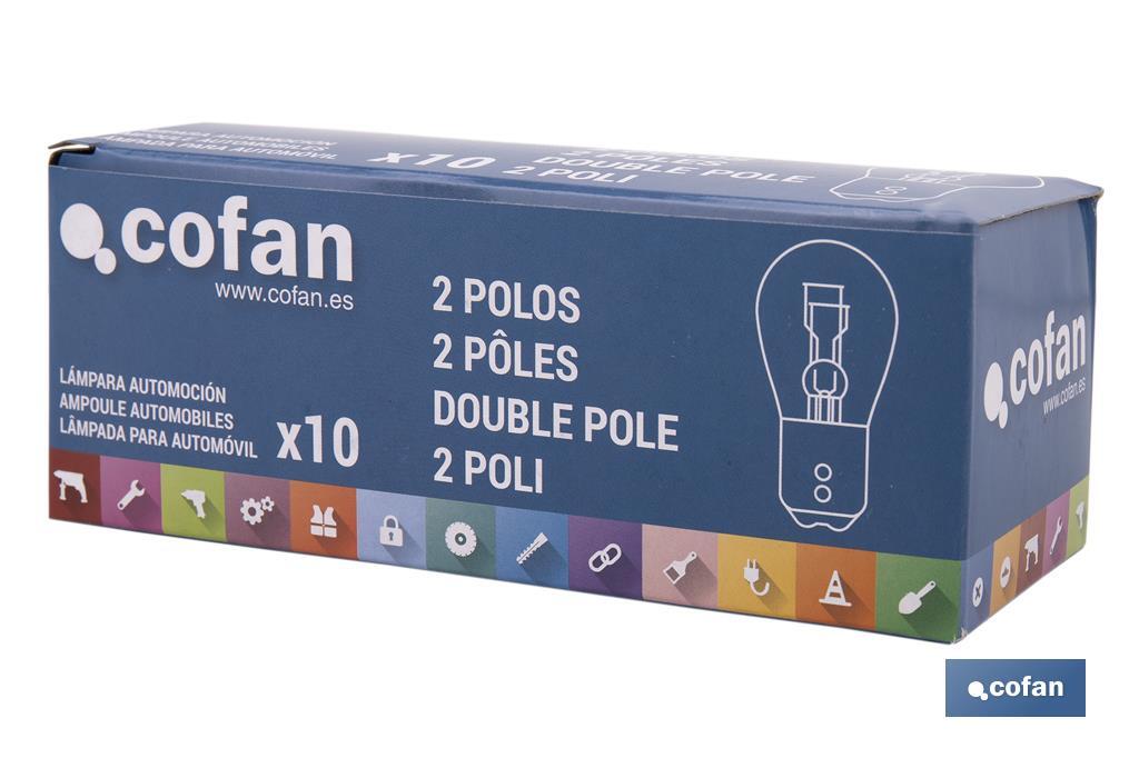 Lampe à 2 ergots centrés de 12 V | Douille de type BAY15d | Ampoule P21/5W | Plusieurs couleurs - Cofan