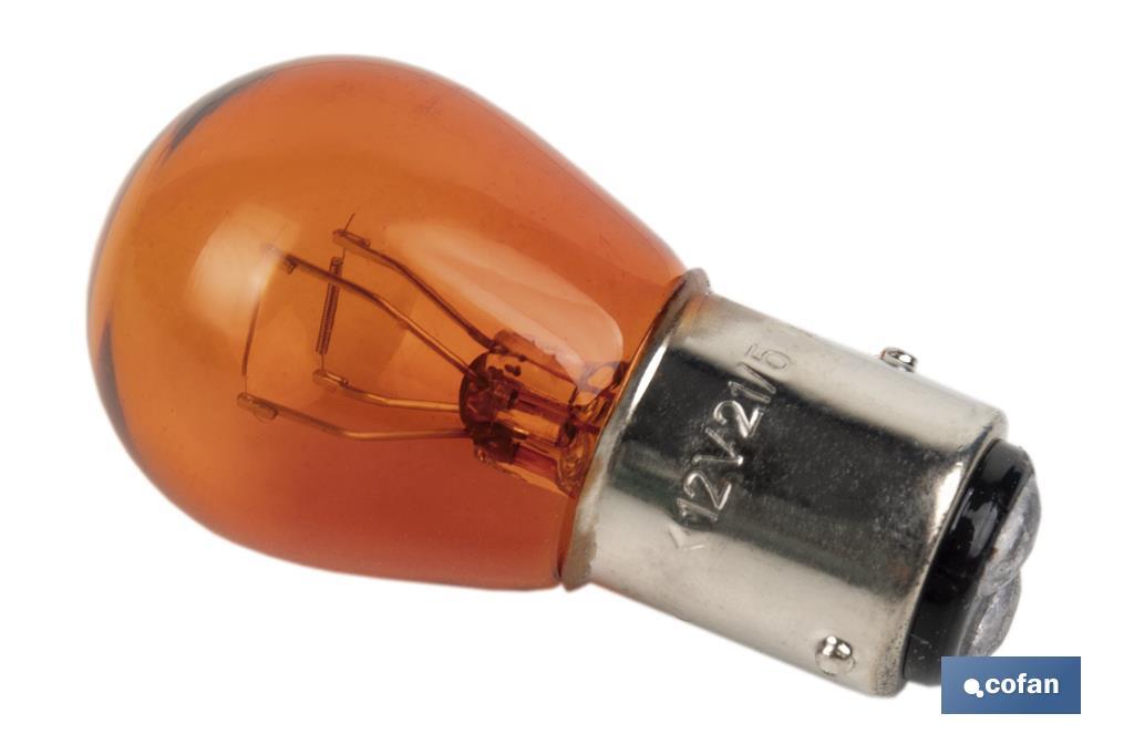 Lampe à 2 ergots décalés 12 V | Douille de type BAZ15 | Ampoule P21/5W de couleur ambre ou orange - Cofan