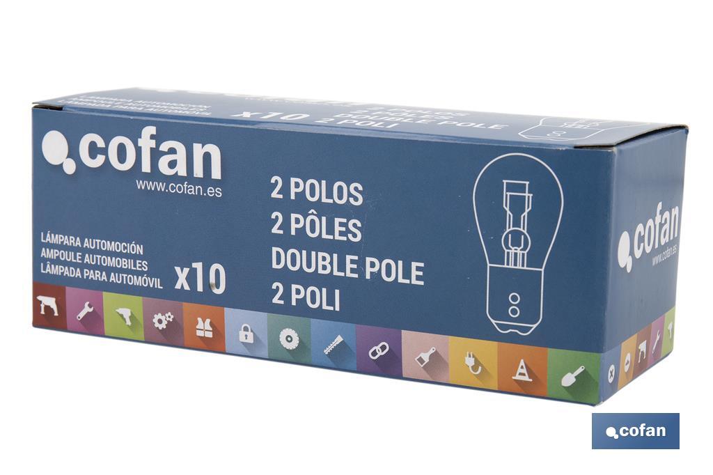 Lampe à 2 ergots décalés 12 V | Douille de type BAZ15 | Ampoule P21/5W de couleur ambre ou orange - Cofan