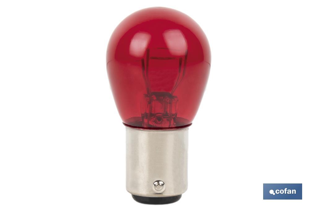 Lampe à 2 ergots décalés 12 V | Douille de type BAW15d | Ampoule P21/5W de couleur rouge - Cofan