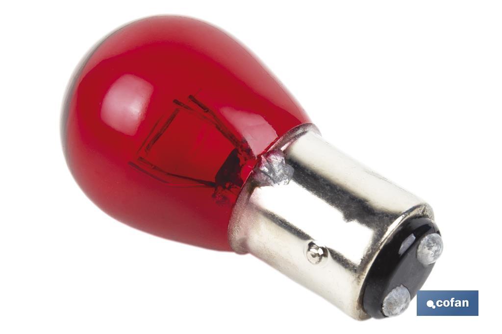 Lampe à 2 ergots décalés 12 V | Douille de type BAW15d | Ampoule P21/5W de couleur rouge - Cofan