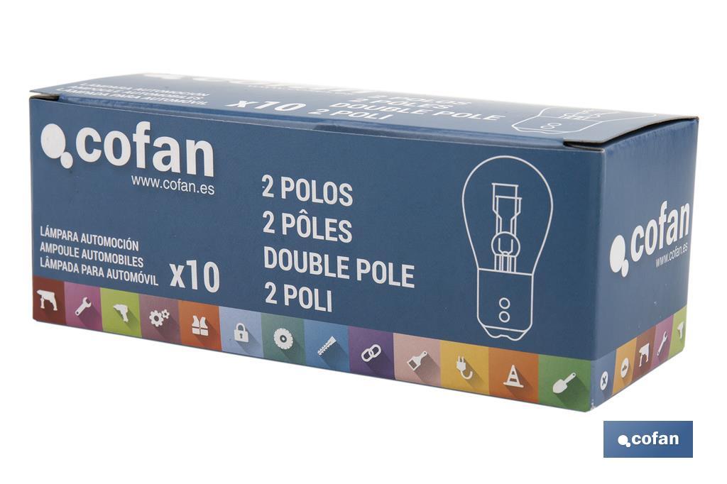 Lampe à 2 ergots décalés 12 V | Douille de type BAW15d | Ampoule P21/5W de couleur rouge - Cofan