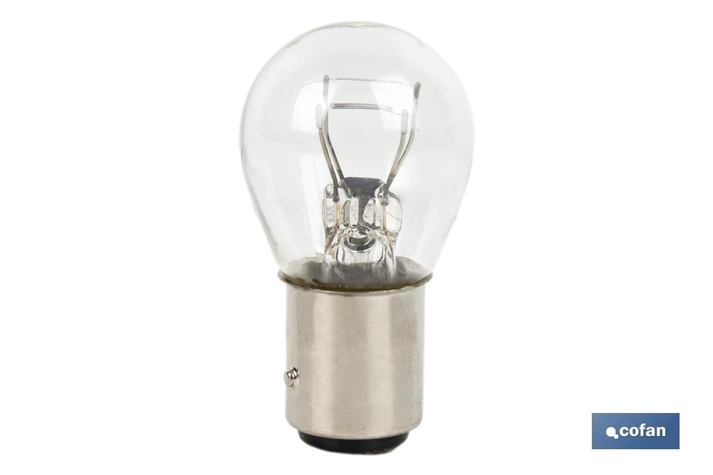 Double contact light bulb of 12V | Offset pins | BAZ15d bulb cap type | P21/5W cap | Available in white - Cofan