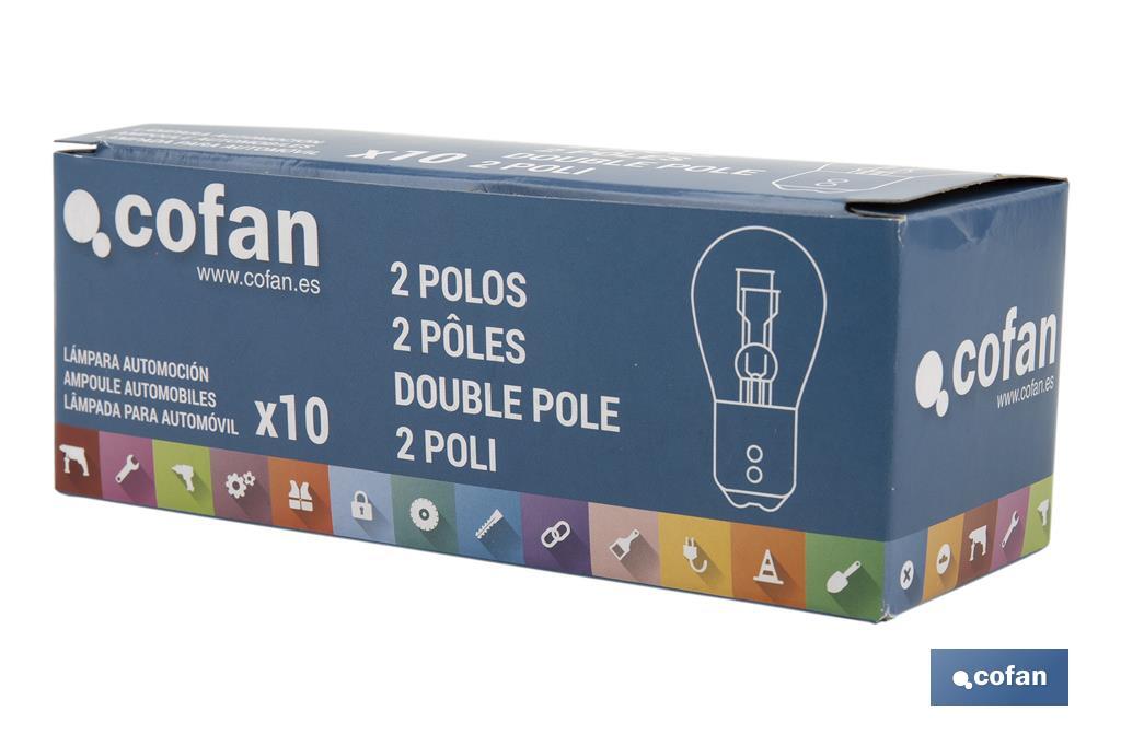 Double contact light bulb of 12V | Offset pins | BAZ15d bulb cap type | P21/5W cap | Available in white - Cofan