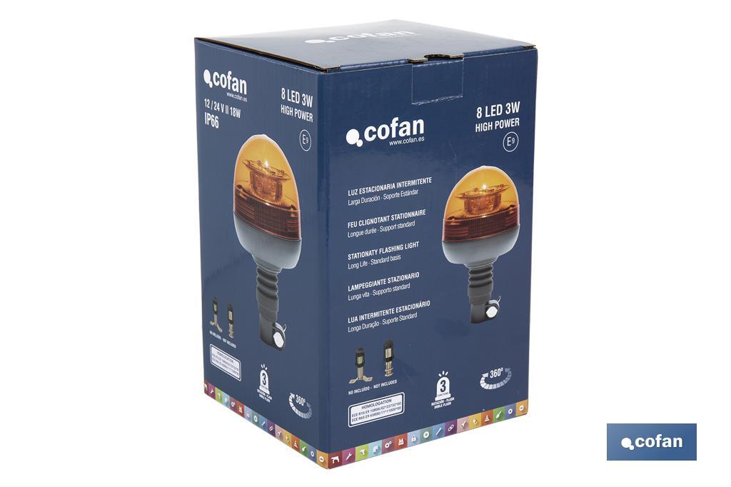 Orange flashing beacon | ECE R65 Certification | For 12/24V flexible stand | IP rating: IP66 - Cofan