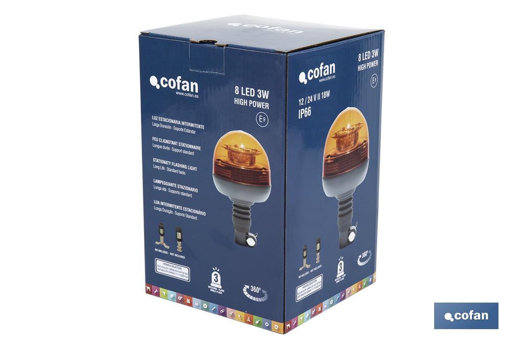 Orange flashing beacon | ECE R65 Certification | For 12/24V flexible stand | IP rating: IP66 - Cofan
