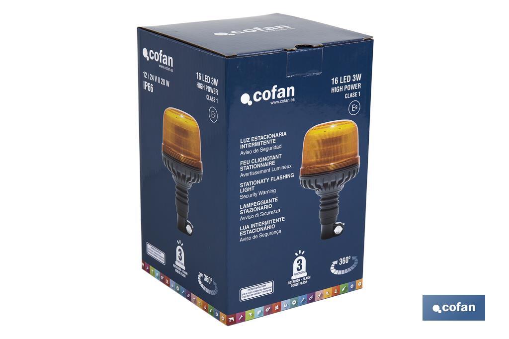 Lumière stationnaire clignotante Led orange Classe 1 | ECE R65 | Pour support flexible 12/24 V | Indice de protection IP66 - Cofan