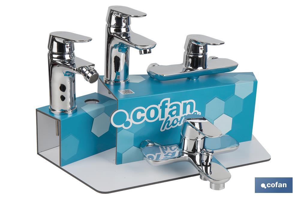 Set rubinetteria con espositore per miscelatori da bagno Modello Rift | Ideale per esporre i rubinetti | Capacità: 5 unità - Cofan