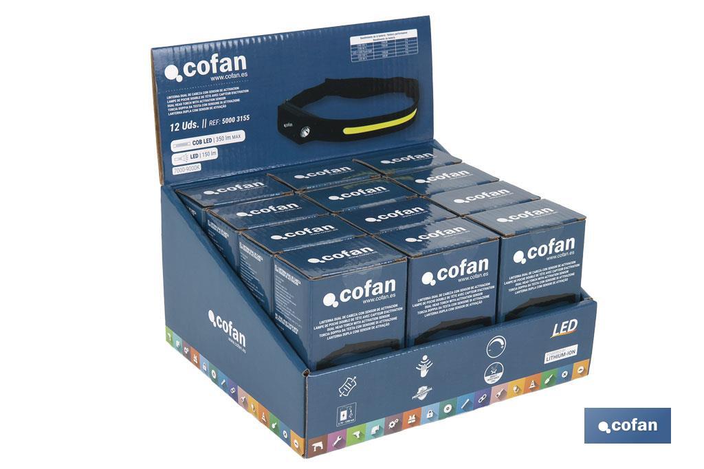 Présentoir de lampes de poche de tête double | Il comprend 12 unités pour diverses applications - Cofan