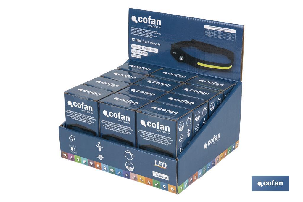 Présentoir de lampes de poche de tête double | Il comprend 12 unités pour diverses applications - Cofan