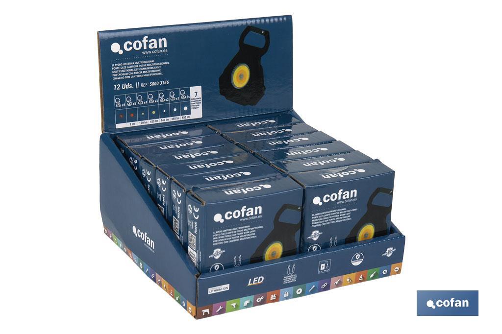 Présentoir pour petites lampes de poche Cob Led rechargeables | Il comprend 12 unités - Cofan