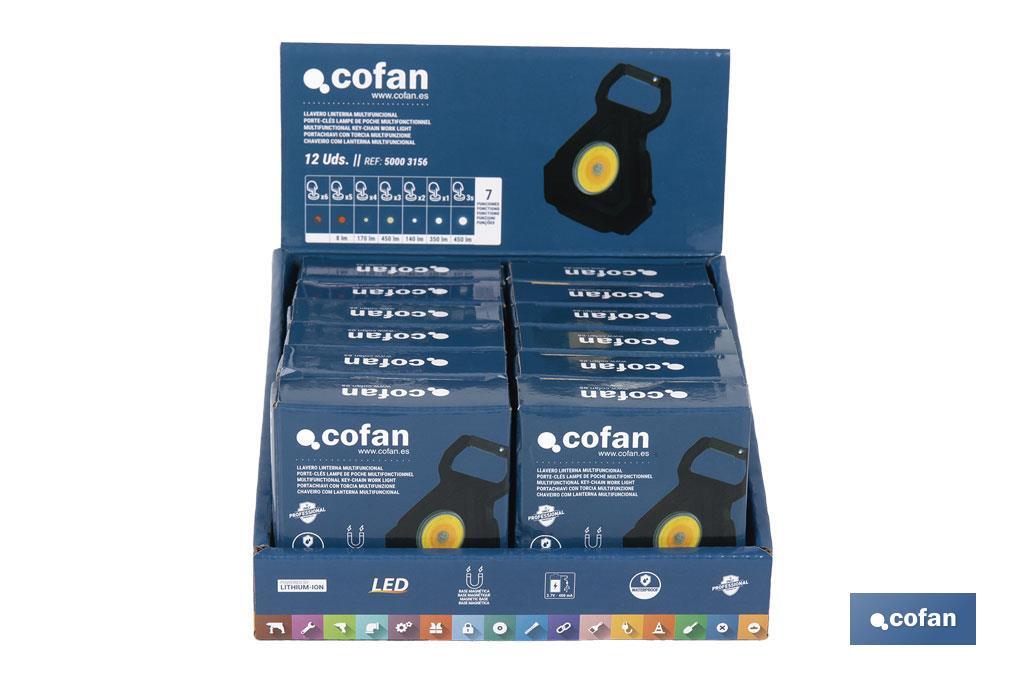Présentoir pour petites lampes de poche Cob Led rechargeables | Il comprend 12 unités - Cofan
