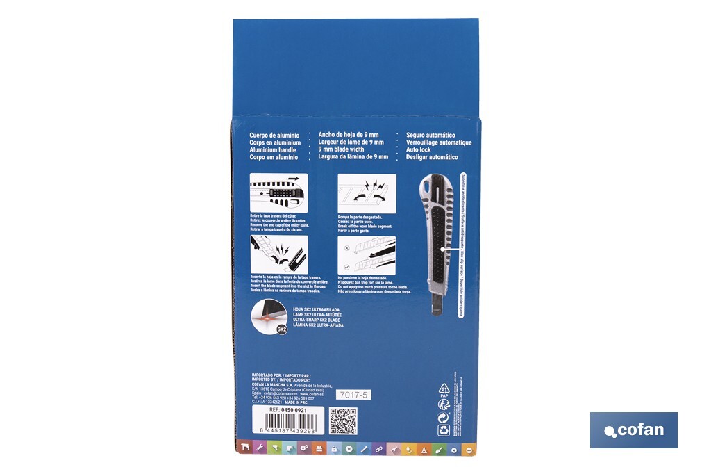 Expositor de cúteres de aluminio | Incluye 12 cúteres profesionales | Disponible en diferentes medidas - Cofan