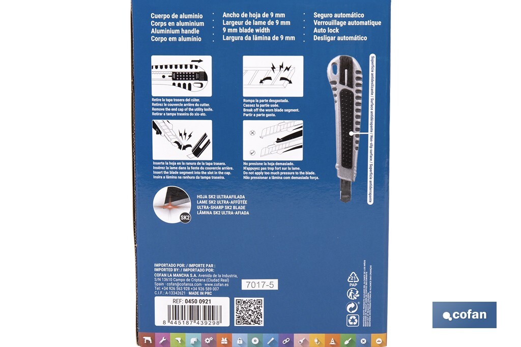Expositor de cúteres de aluminio | Incluye 12 cúteres profesionales | Disponible en diferentes medidas - Cofan