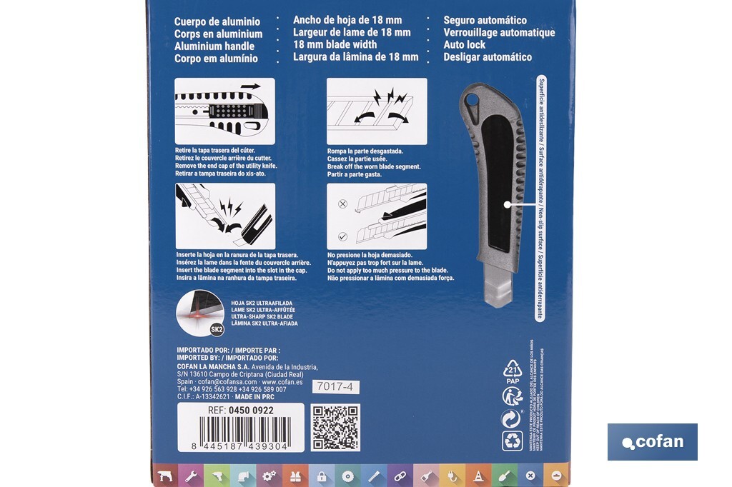 Expositor de cúteres de aluminio | Incluye 12 cúteres profesionales | Disponible en diferentes medidas - Cofan