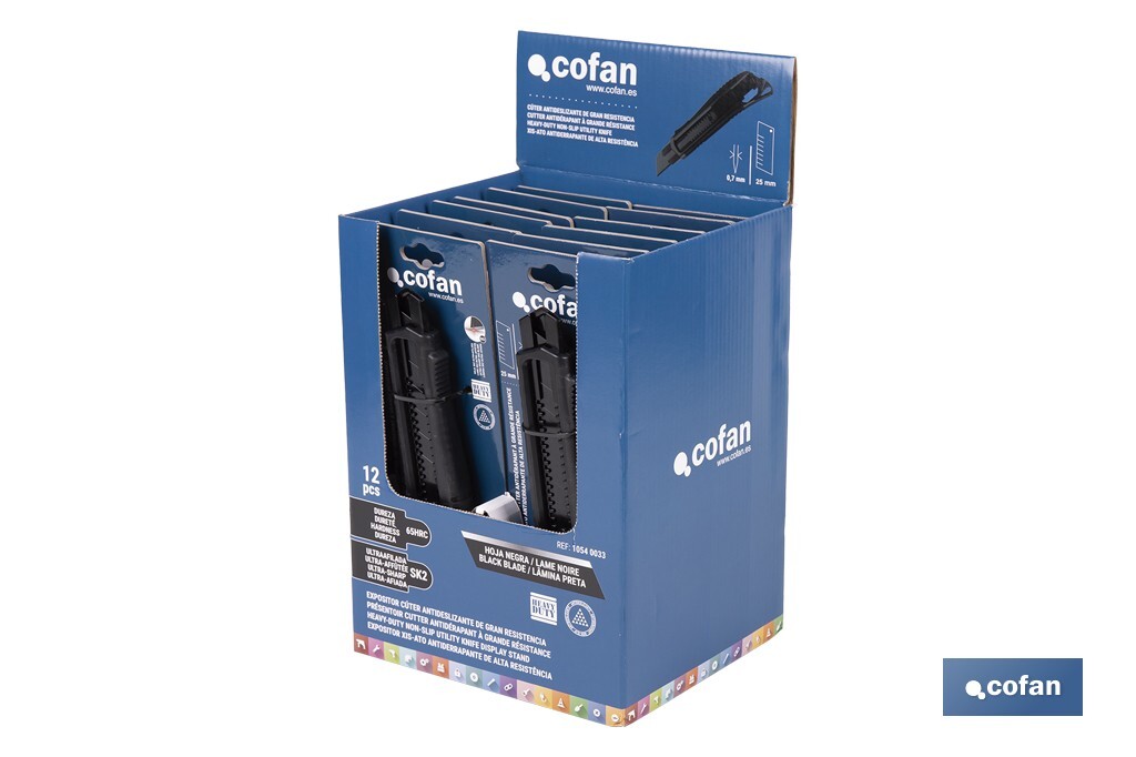 Expositor de cúteres antideslizantes | Incluye 12 cúteres de ABS| Disponible en diferentes medidas - Cofan