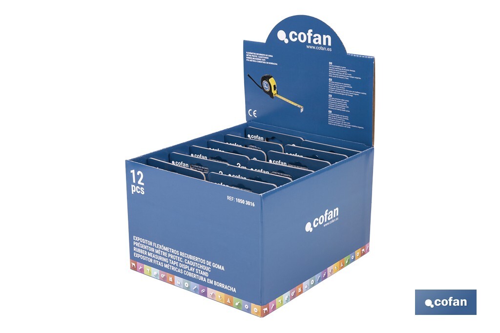 Expositor para flexómetros con protección de goma de Cofan | Incluyen los flexómetros | Varias medidas y capacidades - Cofan