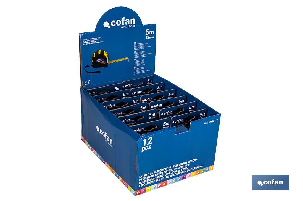 Expositor para flexómetros con protección de goma de Cofan | Incluyen los flexómetros | Varias medidas y capacidades - Cofan