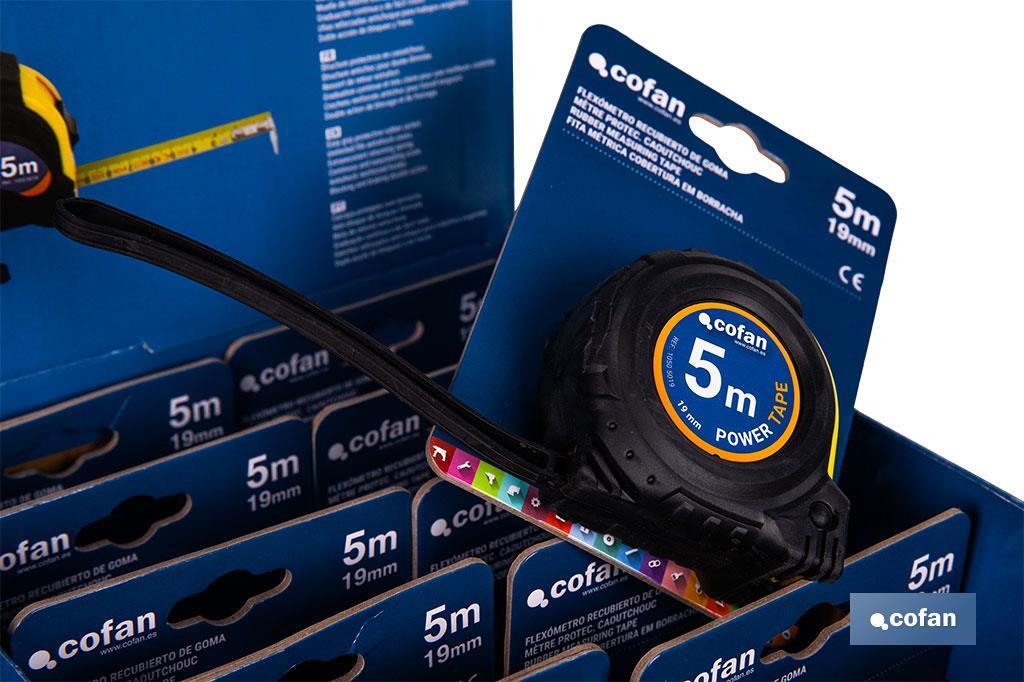 Expositor para flexómetros con protección de goma de Cofan | Incluyen los flexómetros | Varias medidas y capacidades - Cofan