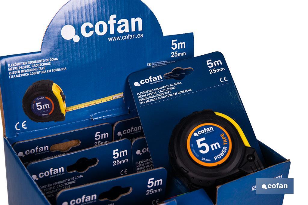 Expositor para flexómetros con protección de goma de Cofan | Incluyen los flexómetros | Varias medidas y capacidades - Cofan