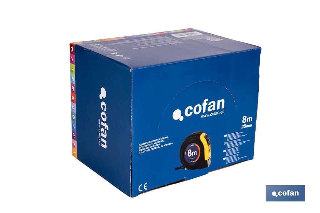 Expositor para flexómetros con protección de goma de Cofan | Incluyen los flexómetros | Varias medidas y capacidades - Cofan
