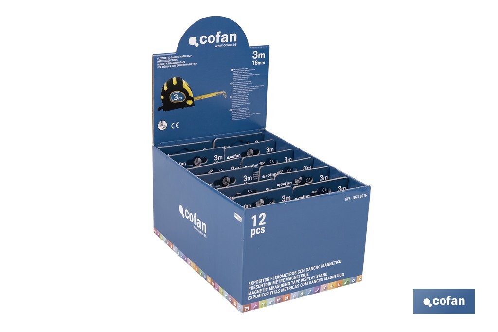 Expositor para flexómetros magnéticos de Cofan | Incluyen los flexómetros | Varias medidas y capacidades - Cofan