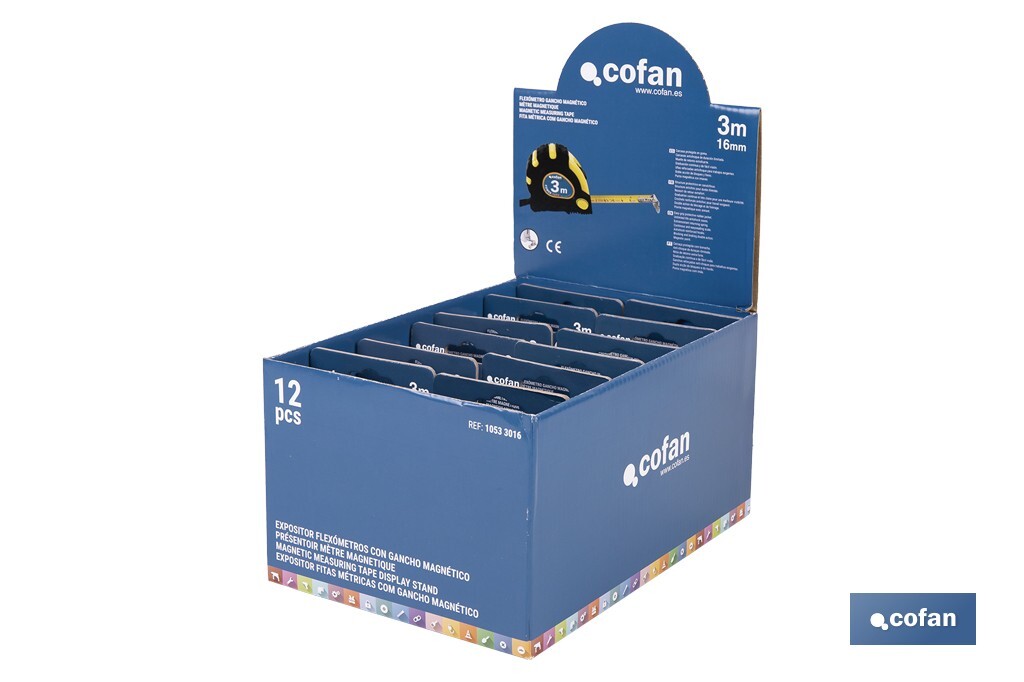 Expositor para flexómetros magnéticos de Cofan | Incluyen los flexómetros | Varias medidas y capacidades - Cofan