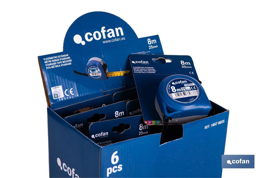Expositor para flexómetros estándar con botón de bloqueo de Cofan | Incluyen los flexómetros | Varias medidas y capacidades - Cofan