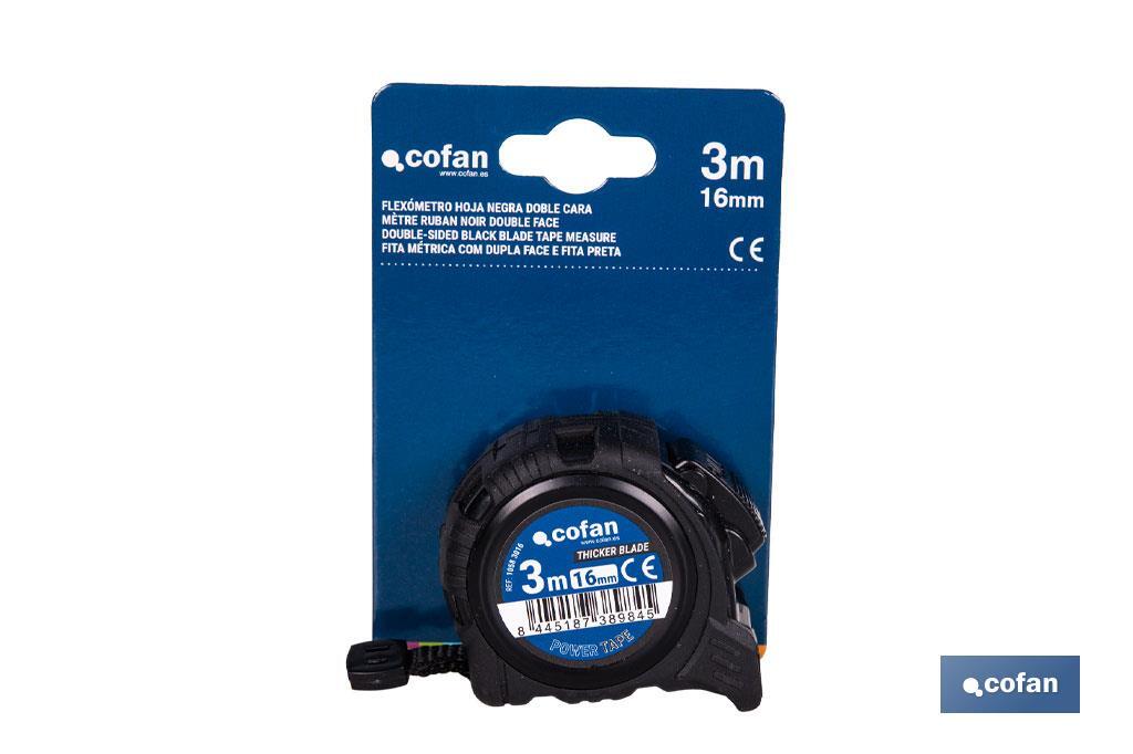 Expositor para flexómetros con hoja de nylon negra y doble cara de Cofan | Incluyen los flexómetros | Varias medidas y capacidades - Cofan