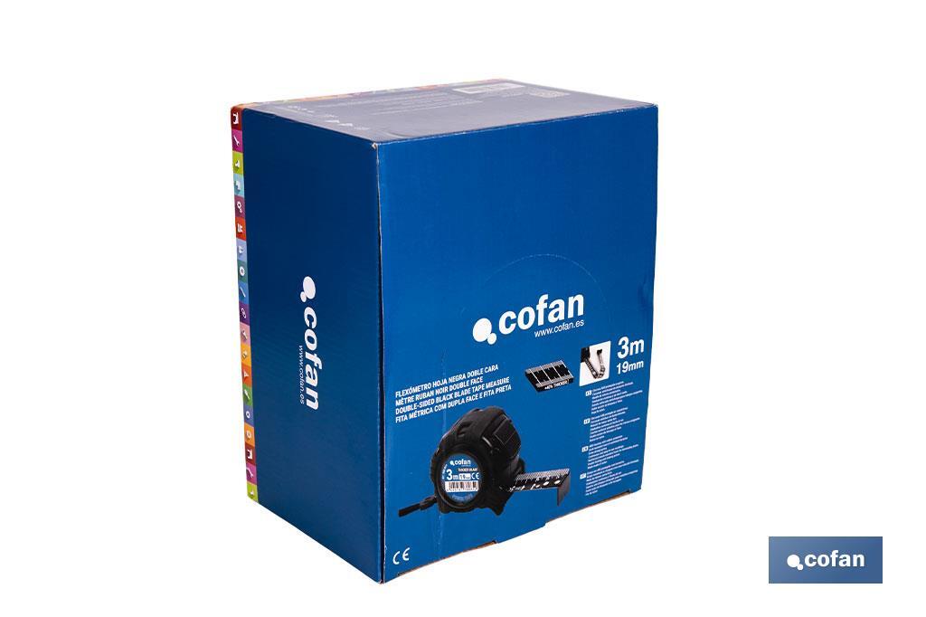 Expositor para flexómetros con hoja de nylon negra y doble cara de Cofan | Incluyen los flexómetros | Varias medidas y capacidades - Cofan