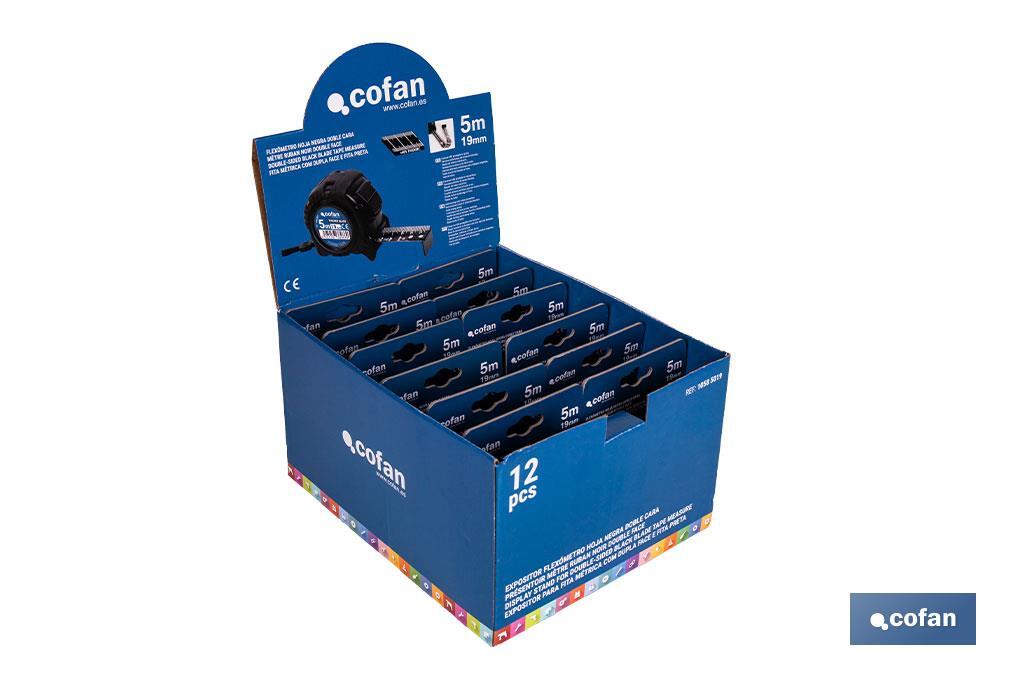 Expositor para flexómetros con hoja de nylon negra y doble cara de Cofan | Incluyen los flexómetros | Varias medidas y capacidades - Cofan