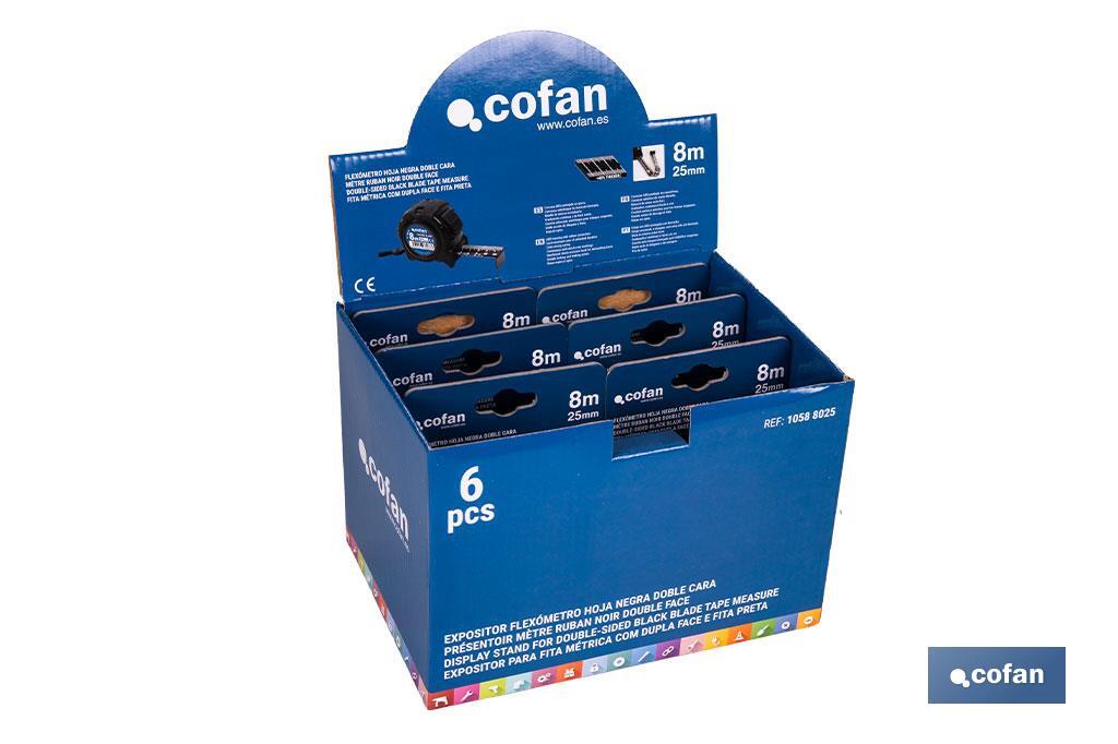 Expositor para flexómetros con hoja de nylon negra y doble cara de Cofan | Incluyen los flexómetros | Varias medidas y capacidades - Cofan