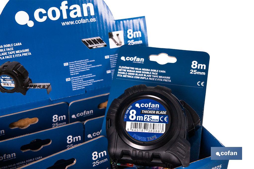 Expositor para flexómetros con hoja de nylon negra y doble cara de Cofan | Incluyen los flexómetros | Varias medidas y capacidades - Cofan