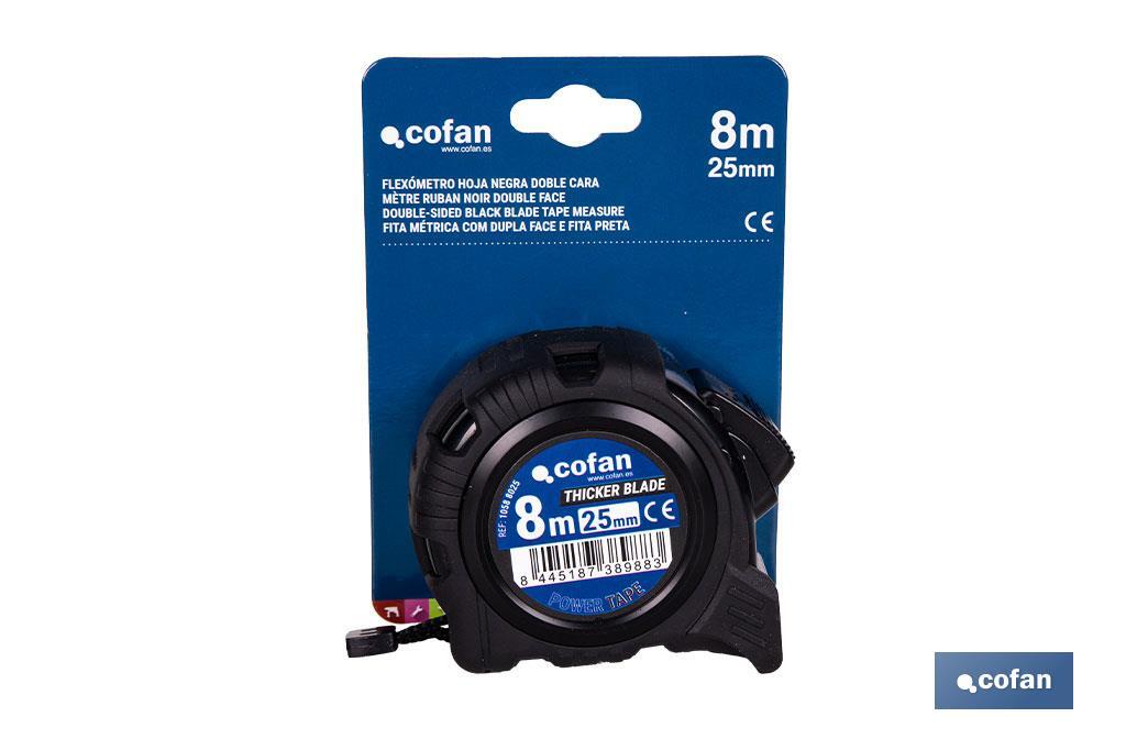 Expositor para flexómetros con hoja de nylon negra y doble cara de Cofan | Incluyen los flexómetros | Varias medidas y capacidades - Cofan