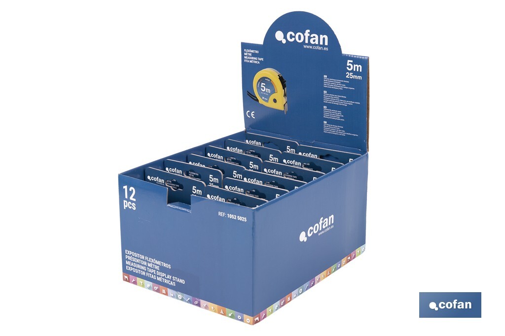 Expositores de flexómetros con bloqueo de hoja Cofan | Flexómetros incluidos | Disponible en diferentes medidas y capacidades - Cofan