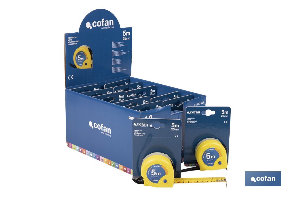 Expositores de flexómetros con bloqueo de hoja Cofan | Flexómetros incluidos | Disponible en diferentes medidas y capacidades - Cofan