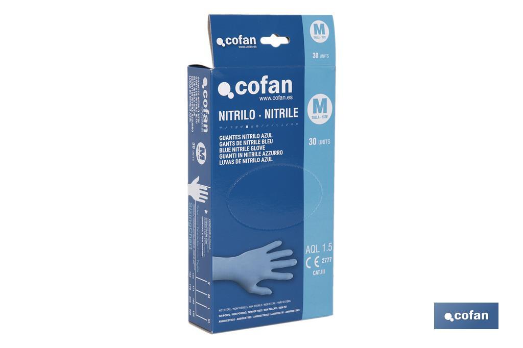 Présentoir de boîtes distributrices de gants en nitrile non poudrés | Présentoir de 12 boîtes de 30 unités | Trois tailles différentes - Cofan