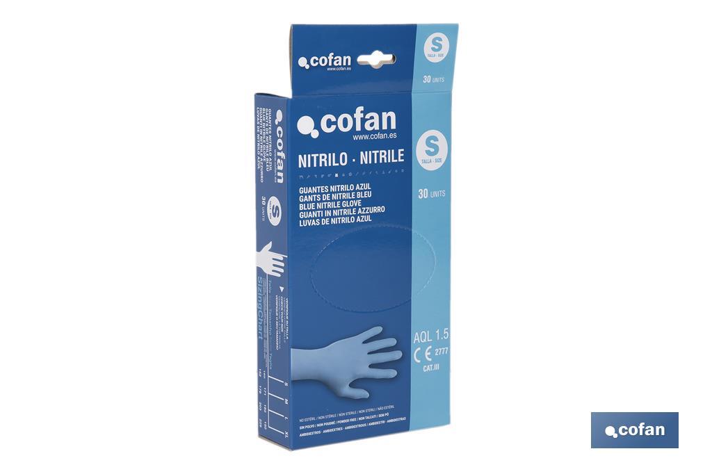Présentoir de boîtes distributrices de gants en nitrile non poudrés | Présentoir de 12 boîtes de 30 unités | Trois tailles différentes - Cofan