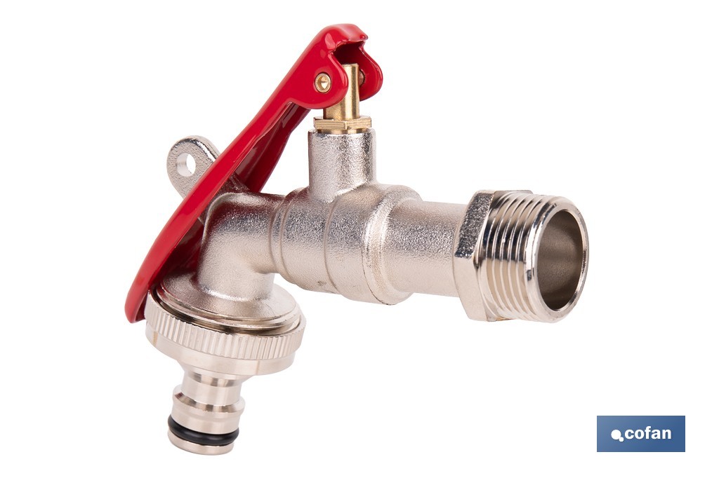Grifo con maneta y toma para candado adecuado para manguera | Disponible en diferentes medidas - Cofan