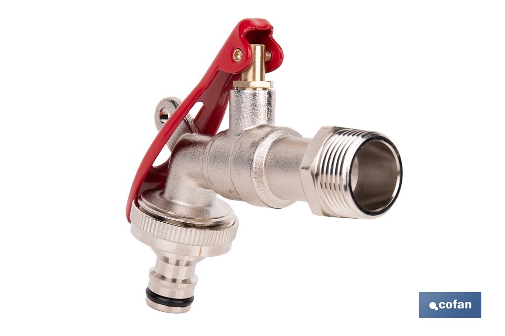 Grifo con maneta y toma para candado adecuado para manguera | Disponible en diferentes medidas - Cofan