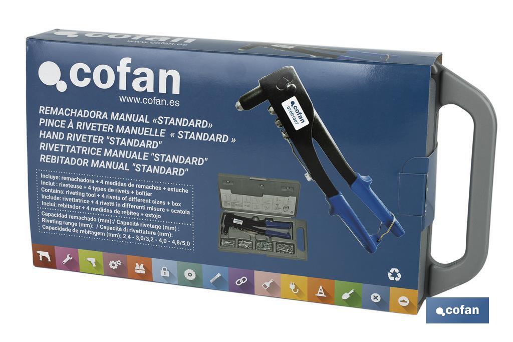 Kit of Standard hand rivet gun | With rivets of 2.4-3.0 / 3.2-4.0-4.8 / 5.0mm | Suitable for all types of rivets - Cofan