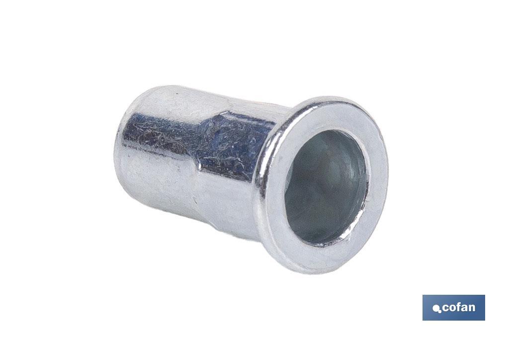 Tuercas remachables semihexagonales de fondo abierto y cabeza ancha | Gran variedad de medidas - Cofan