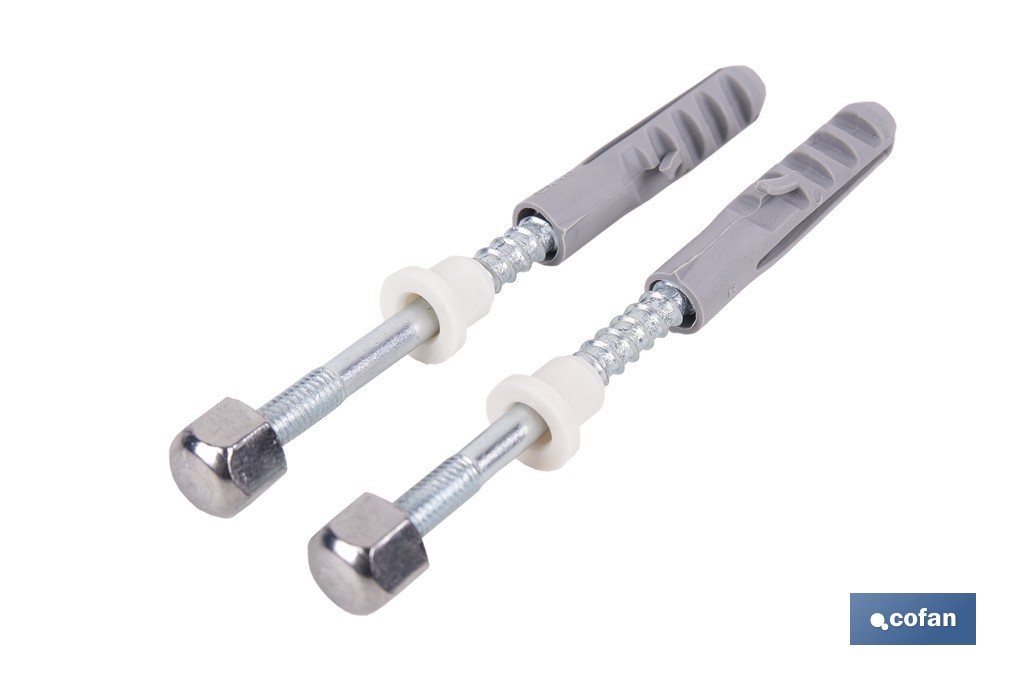 Kit de fijación para el inodoro o bidé | Conjunto de 2 espárragos, tapones y tacos | Disponible en diferentes acabados - Cofan