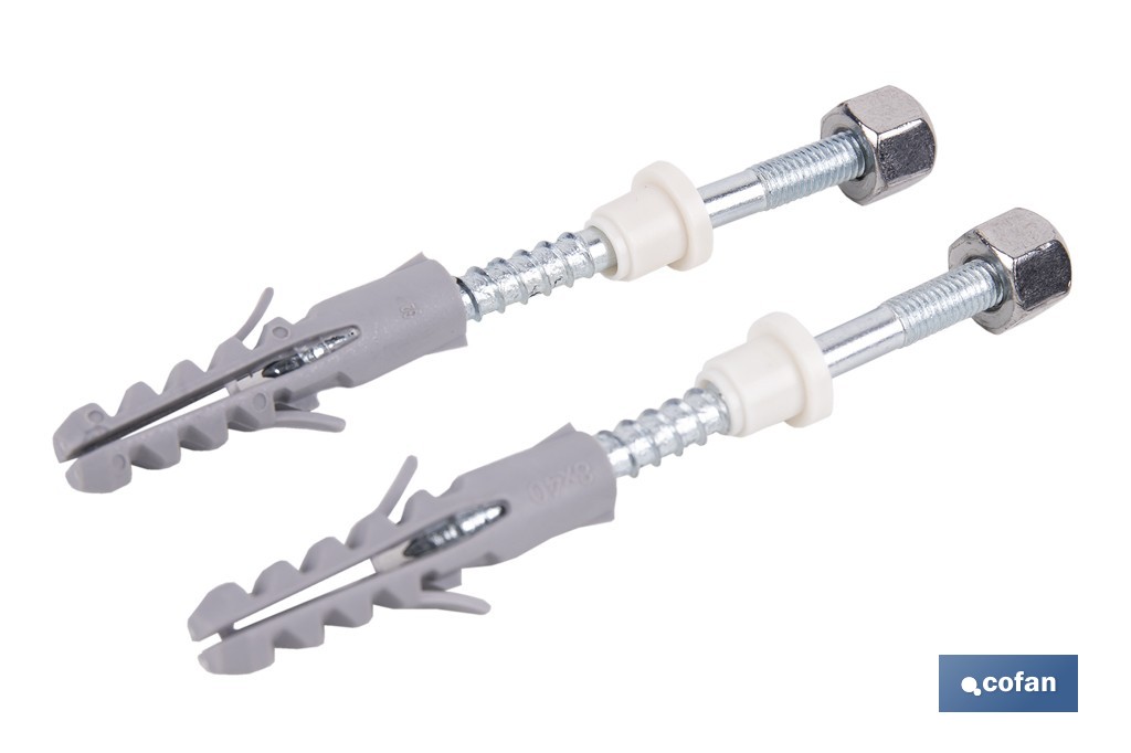 Kit de fijación para el inodoro o bidé | Conjunto de 2 espárragos, tapones y tacos | Disponible en diferentes acabados - Cofan